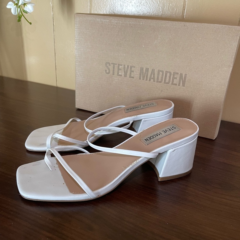 Steve Madden White Block Heel Sandals